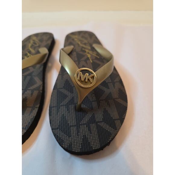 Michael Kors Gold Jet Set Logo Print Flip Flops Size 10 - Picture 3 of 11